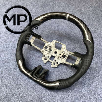MPCUSTOM Fit For Ford mustang GT 2015-2017 gloss carbon fiber steering wheel black perforated leather white center line