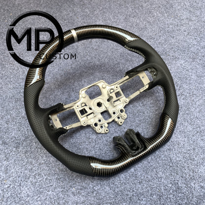 MPCUSTOM Fit For Ford mustang GT 2015-2017 gloss carbon fiber steering wheel black perforated leather white center line