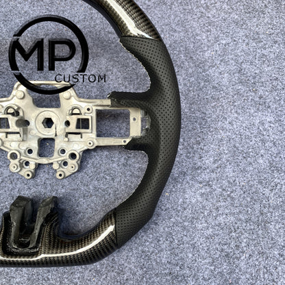 MPCUSTOM Fit For Ford mustang GT 2015-2017 gloss carbon fiber steering wheel black perforated leather white center line