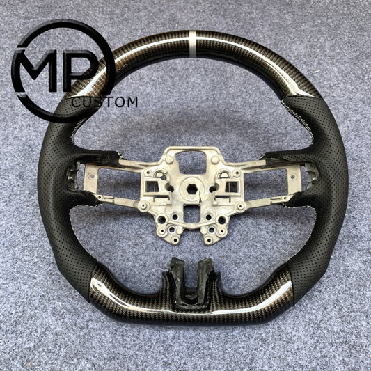 MPCUSTOM Fit For Ford mustang GT 2015-2017 gloss carbon fiber steering wheel black perforated leather white center line