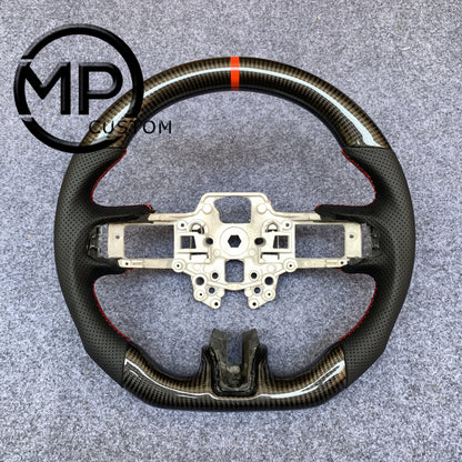 MPCUSTOM Fit For Ford mustang GT 2015-2017 gloss carbon fiber steering wheel black perforated leather red center line