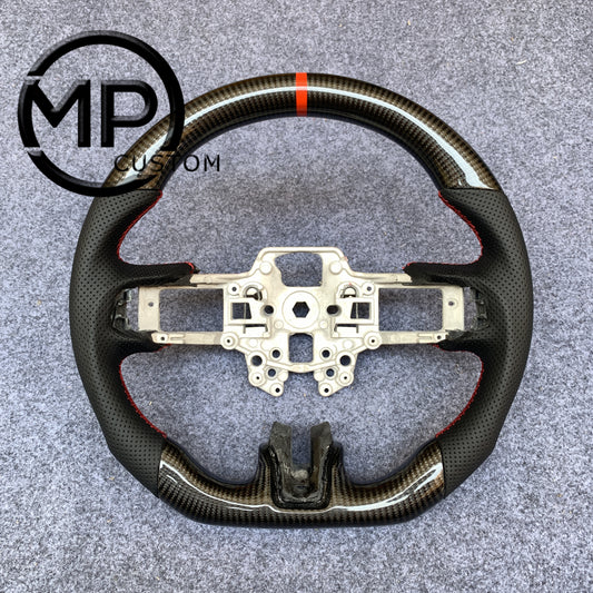 MPCUSTOM Fit For Ford mustang GT 2015-2017 gloss carbon fiber steering wheel black perforated leather red center line