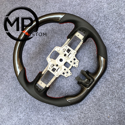 MPCUSTOM Fit For Ford mustang GT 2015-2017 gloss carbon fiber steering wheel black perforated leather red center line