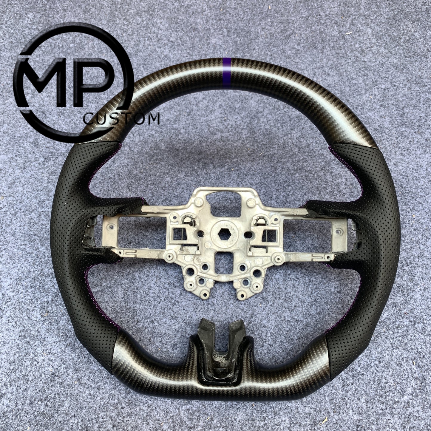 MPCUSTOM Fit For Ford mustang GT 2015-2017 carbon fiber steering wheel black perforated leather purple center line