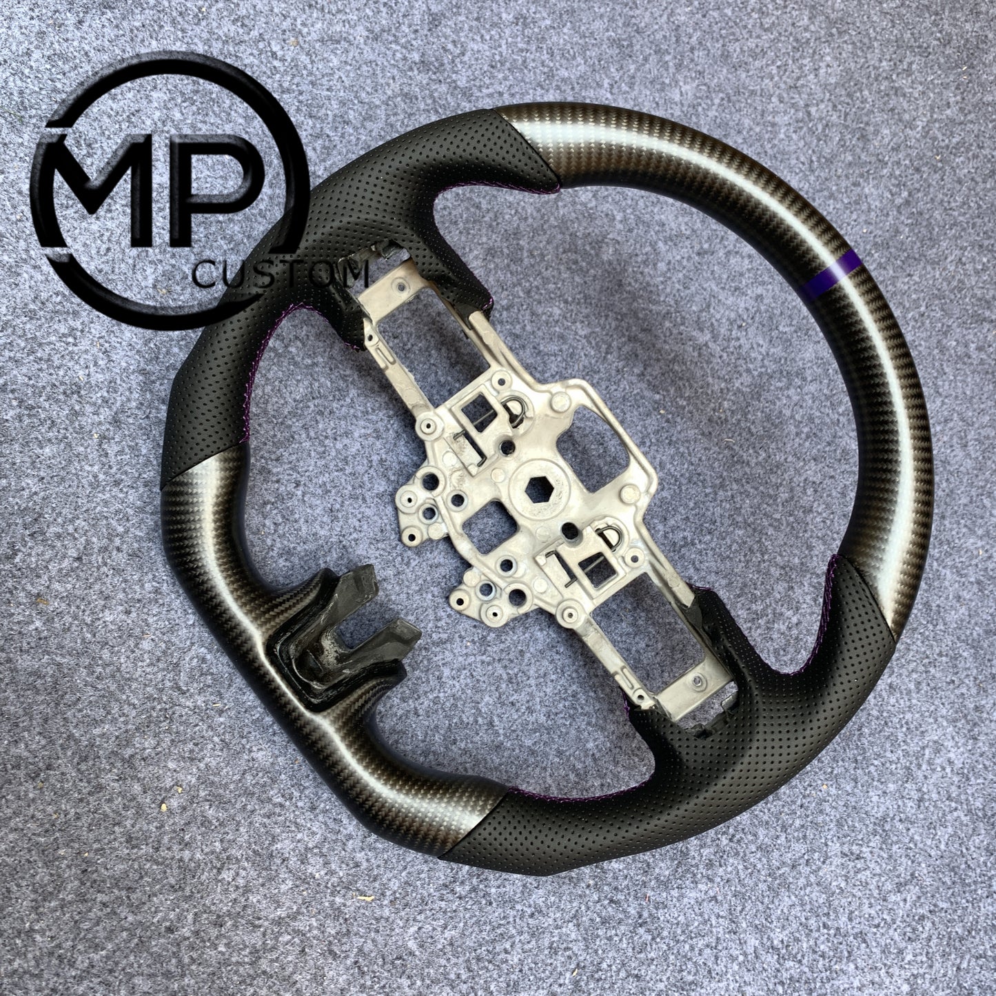 MPCUSTOM Fit For Ford mustang GT 2015-2017 carbon fiber steering wheel black perforated leather purple center line