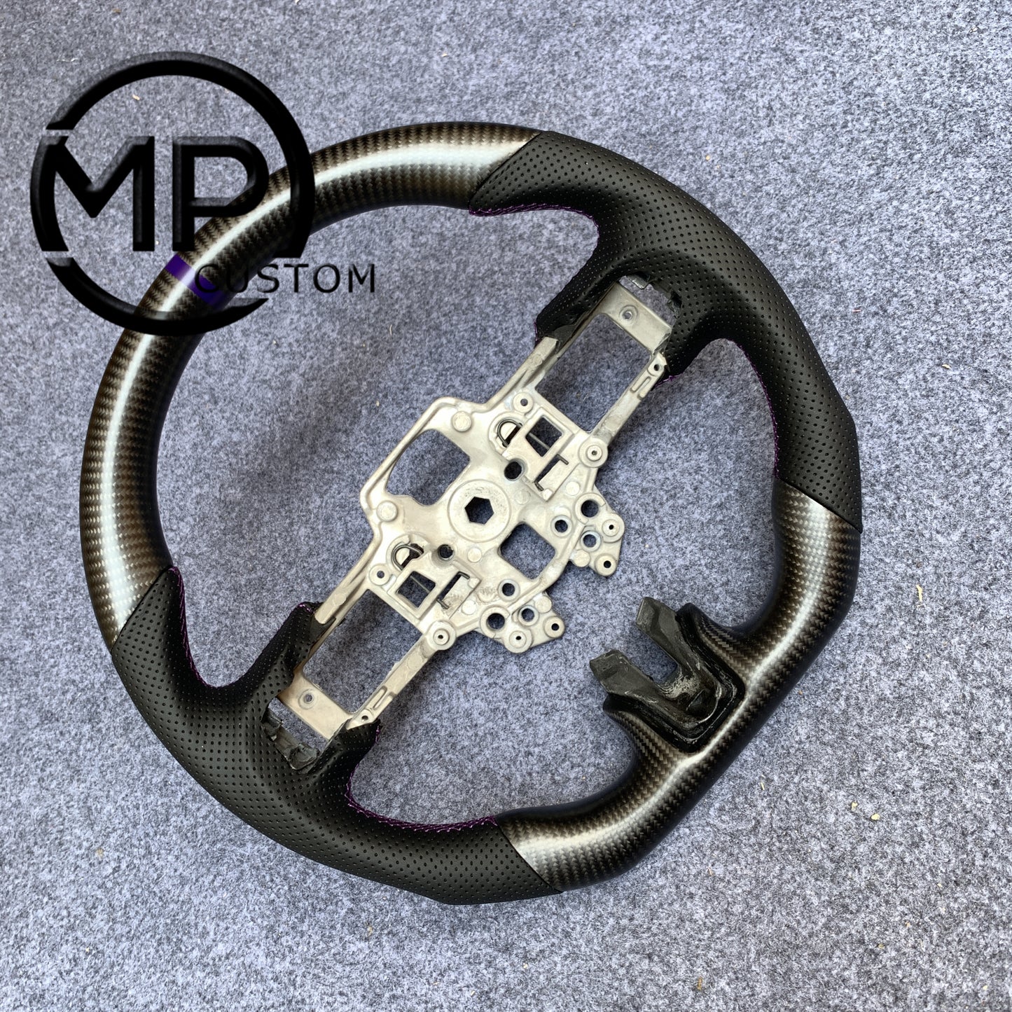 MPCUSTOM Fit For Ford mustang GT 2015-2017 carbon fiber steering wheel black perforated leather purple center line
