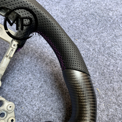 MPCUSTOM Fit For Ford mustang GT 2015-2017 carbon fiber steering wheel black perforated leather purple center line