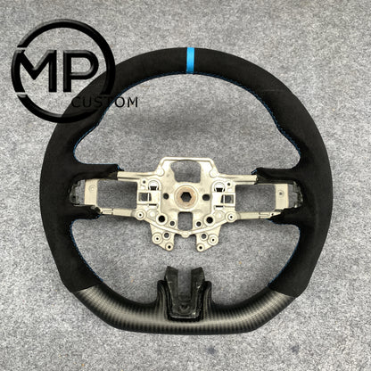 MPCUSTOM Fit For Ford mustang GT 2015-2017 carbon fiber steering wheel black Alcantara blue center line