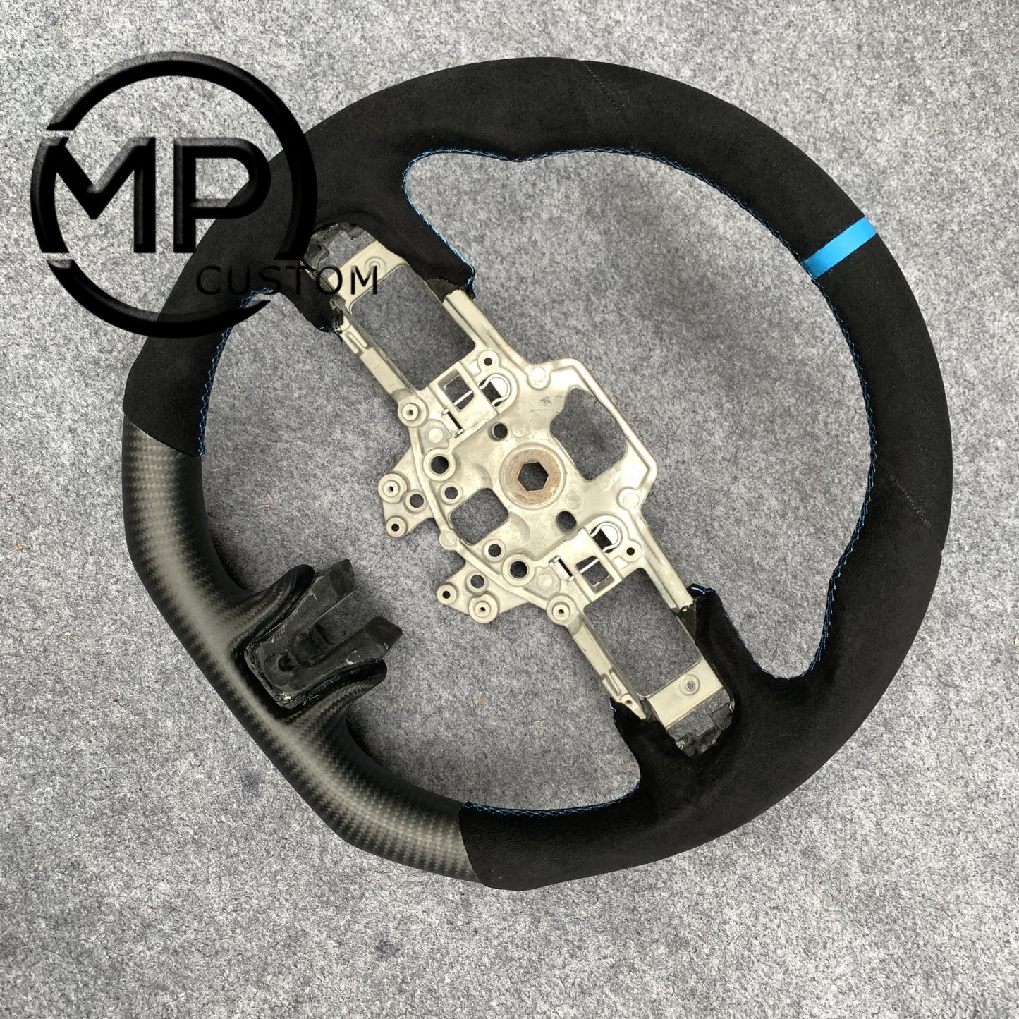 MPCUSTOM Fit For Ford mustang GT 2015-2017 carbon fiber steering wheel black Alcantara blue center line