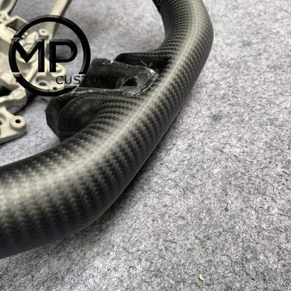 MPCUSTOM Fit For Ford mustang GT 2015-2017 carbon fiber steering wheel black Alcantara blue center line