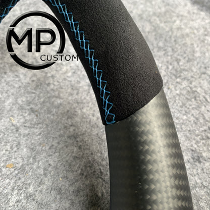 MPCUSTOM Fit For Ford mustang GT 2015-2017 carbon fiber steering wheel black Alcantara blue center line