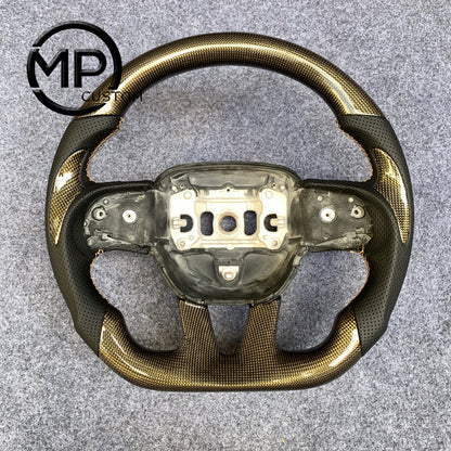 MPCUSTOM Fit For Dodge (SRT) Challenger/Charger 2015-2021/ Durango 2018-2021 golden wire carbon fiber steering wheel black perforatara leather thumb grips