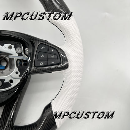 Mpcustom for Mercedes Benz 808AMG /W205 AMG carbon fiber steering wheel round top and white stripe line