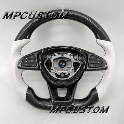 Mpcustom for Mercedes Benz 808AMG /W205 AMG carbon fiber steering wheel round top and white stripe line