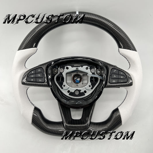 Mpcustom for Mercedes Benz 808AMG /W205 AMG carbon fiber steering wheel round top and white stripe line