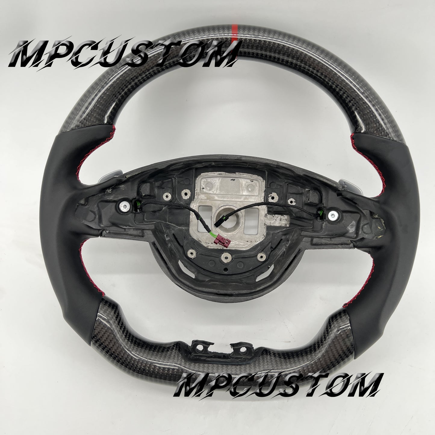 Mpcustom for Mercedes Benz 808AMG /W205 AMG carbon fiber steering wheel round top and flat bottom and red stitching