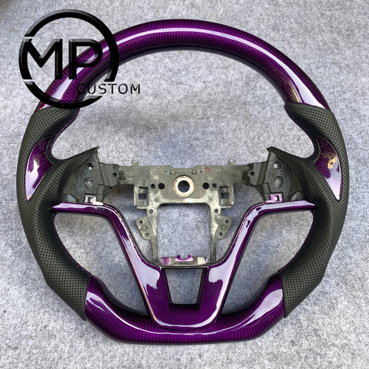 MPCUSTOM Fit For Honda CR-V CRV 2007-2011 purple carbon fiber steering wheel black perforated leather thumb grips