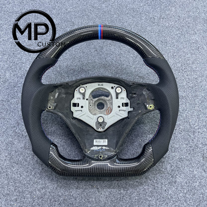 MPCUSTOM Fit For BMW X1 E84/1 Series E81 E82 E87 E88 2008-2013/3 Series E90 E91 E92 E93 2006-2011/M3 E90 E92 E93 2008-2013 carbon fiber steering wheel black perforated leather white center line