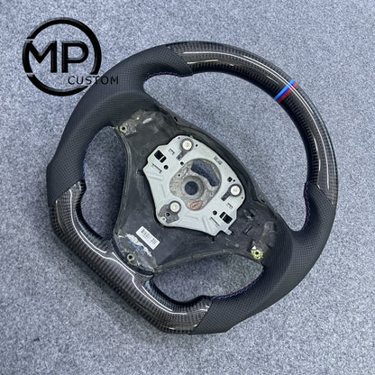 MPCUSTOM Fit For BMW X1 E84/1 Series E81 E82 E87 E88 2008-2013/3 Series E90 E91 E92 E93 2006-2011/M3 E90 E92 E93 2008-2013 carbon fiber steering wheel black perforated leather white center line