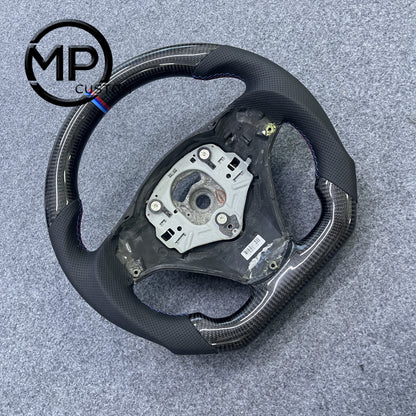 MPCUSTOM Fit For BMW X1 E84/1 Series E81 E82 E87 E88 2008-2013/3 Series E90 E91 E92 E93 2006-2011/M3 E90 E92 E93 2008-2013 carbon fiber steering wheel black perforated leather white center line