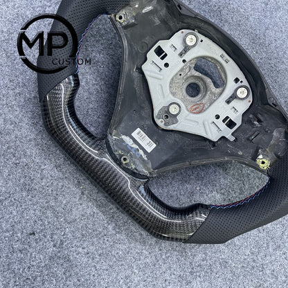 MPCUSTOM Fit For BMW X1 E84/1 Series E81 E82 E87 E88 2008-2013/3 Series E90 E91 E92 E93 2006-2011/M3 E90 E92 E93 2008-2013 carbon fiber steering wheel black perforated leather white center line