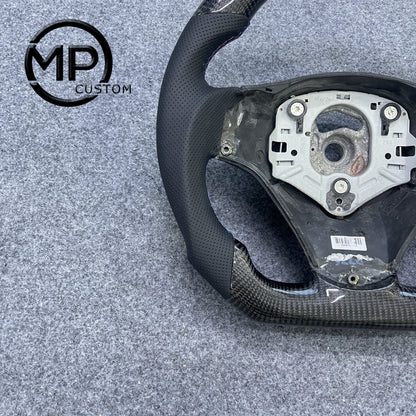MPCUSTOM Fit For BMW X1 E84/1 Series E81 E82 E87 E88 2008-2013/3 Series E90 E91 E92 E93 2006-2011/M3 E90 E92 E93 2008-2013 carbon fiber steering wheel black perforated leather white center line