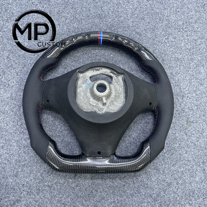 MPCUSTOM Fit For BMW X1 E84/1 Series E81 E82 E87 E88 2008-2013/3 Series E90 E91 E92 E93 2006-2011/M3 E90 E92 E93 2008-2013 carbon fiber steering wheel black perforated leather white center line