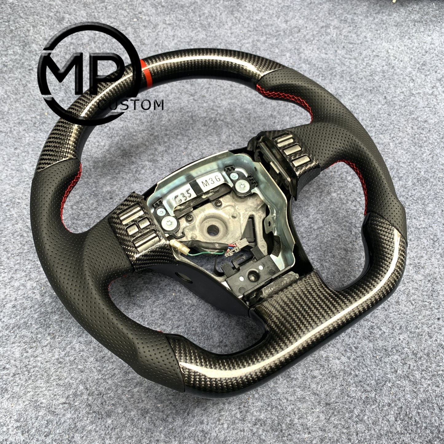 MPCUSTOM Fit For 2003-2006 INFINITI G35 carbon fiber steering wheel black perforated leather red center line