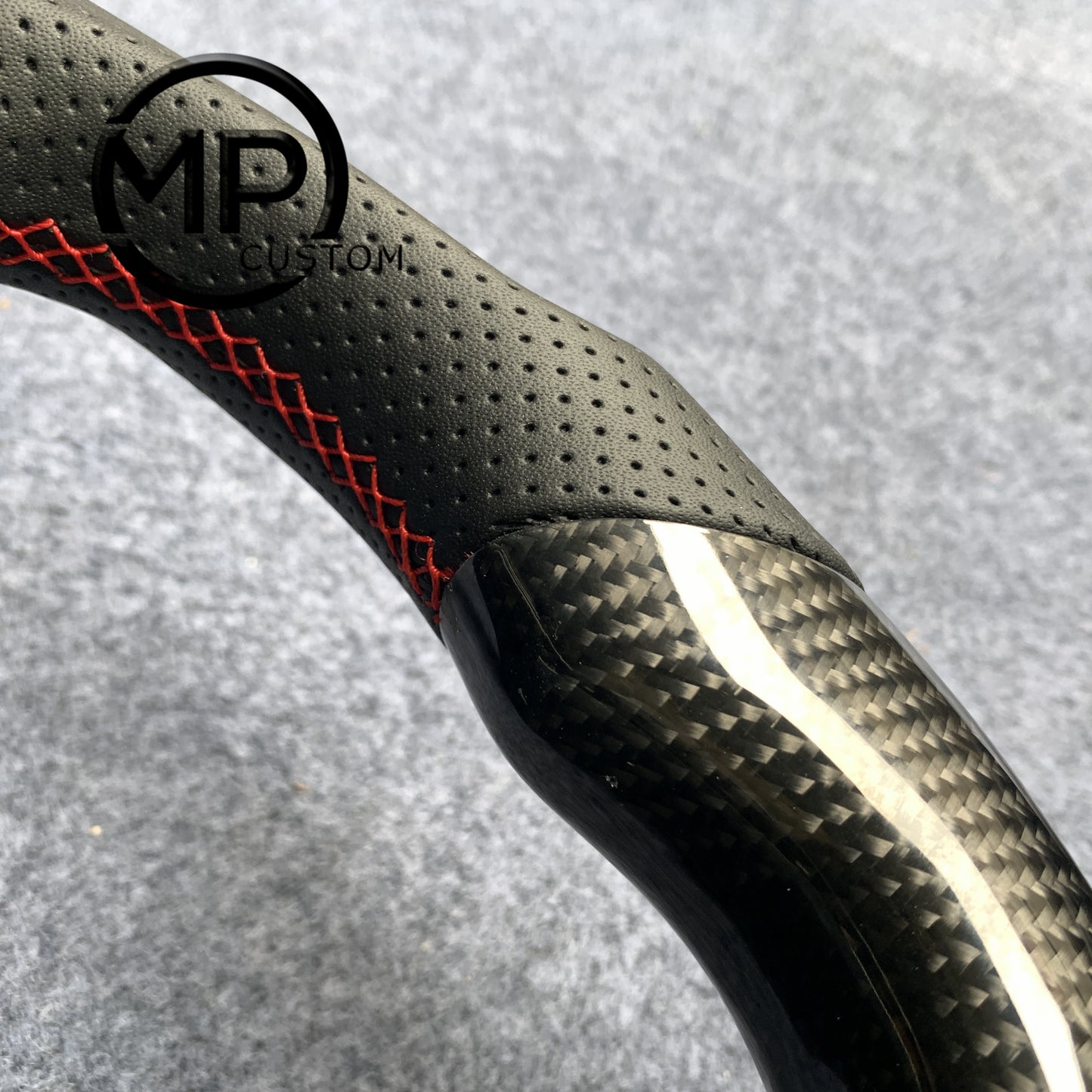 MPCUSTOM Fit For 2003-2006 INFINITI G35 carbon fiber steering wheel black perforated leather red center line