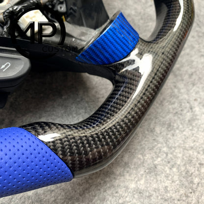 MPCUSTOM Fit For Honda 7th gen&nbsp; Accord Sedan TESTED LX 2003-2007/Inspire/Accord UC1 UC3 CM5 CM6 carbon fiber steering wheel blue perforated leather blue center line