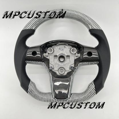 Mpcustom for Tesla model 3 Y carbon fiber steering wheel black stripe line