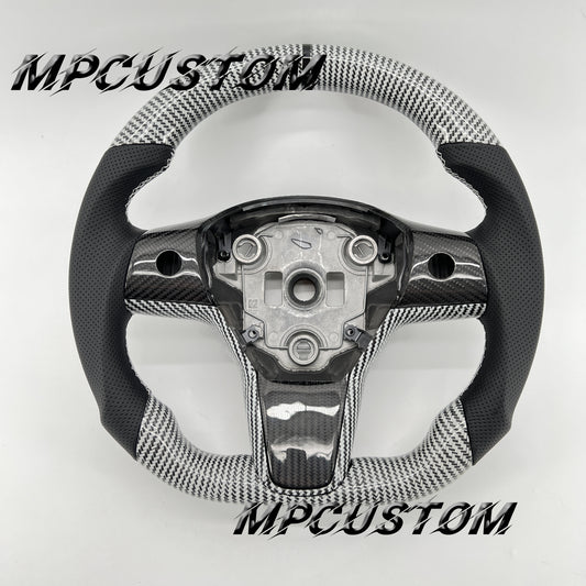 Mpcustom for Tesla model 3 Y carbon fiber steering wheel black stripe line