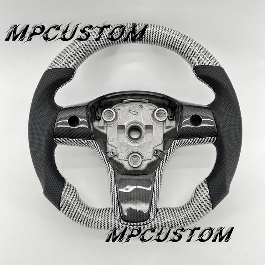 Mpcustom for Tesla model 3 Y carbon fiber steering wheel black stripe line and gloss