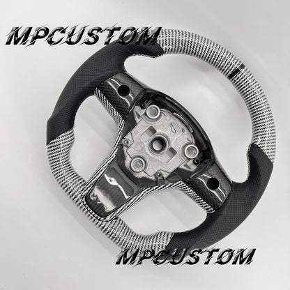 Mpcustom for Tesla model 3 Y carbon fiber steering wheel black stripe line and flat bottom