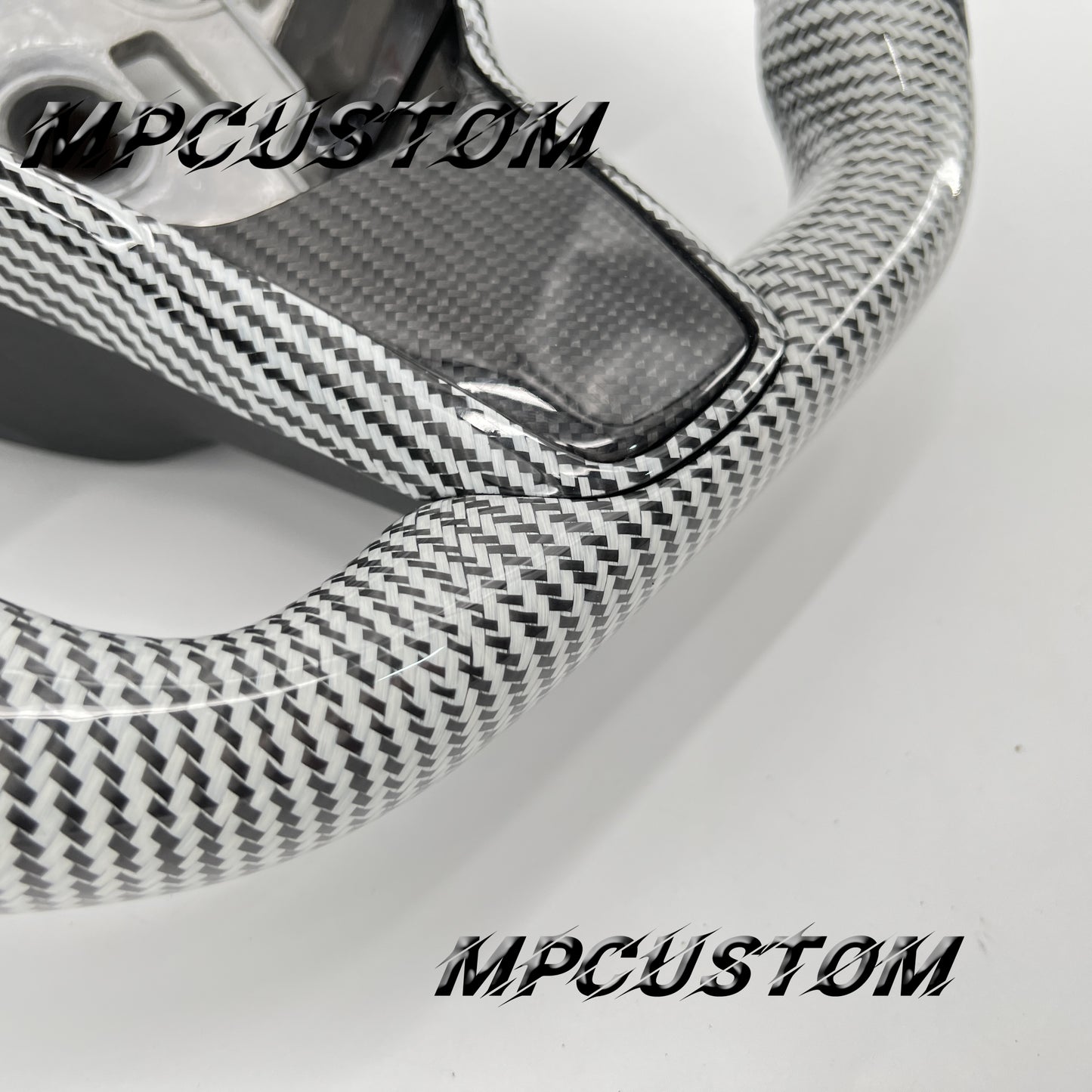 Mpcustom for Tesla model 3 Y carbon fiber steering wheel black stripe line and white stitching