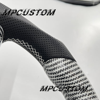 Mpcustom for Tesla model 3 Y carbon fiber steering wheel black stripe line and flat bottom