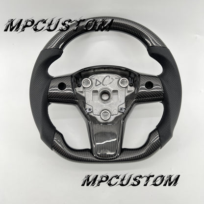 Mpcustom for Tesla model 3 Y carbon fiber steering wheel gloss and round top