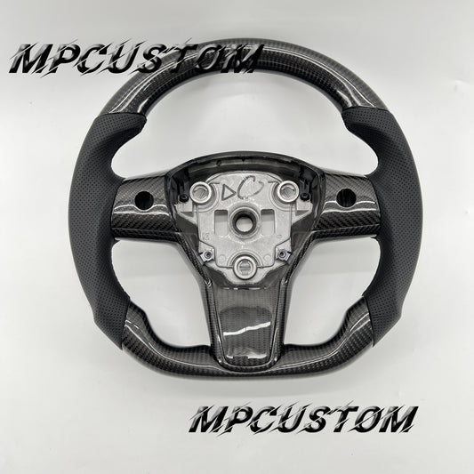 Mpcustom for Tesla model 3 Y carbon fiber steering wheel gloss and round top