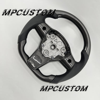 Mpcustom for Tesla model 3 Y carbon fiber steering wheel gloss and flat bottom