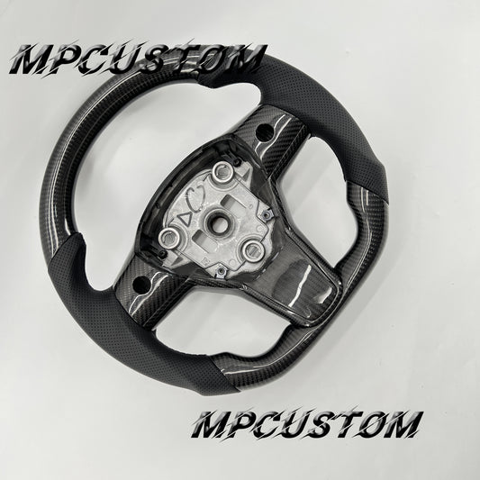 Mpcustom for Tesla model 3 Y carbon fiber steering wheel gloss and black perforated leather