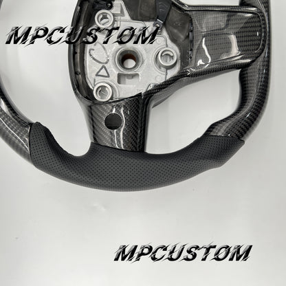 Mpcustom for Tesla model 3 Y carbon fiber steering wheel gloss and black perforated leather
