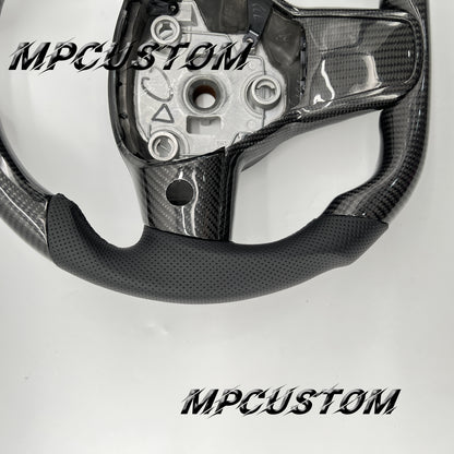 Mpcustom for Tesla model 3 Y carbon fiber steering wheel black perforated leather and black stitching