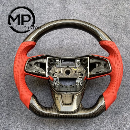 MPCUSTOM Fit For Honda CR-V CRV 2017-2021 carbon fiber steering wheel red perforated leather