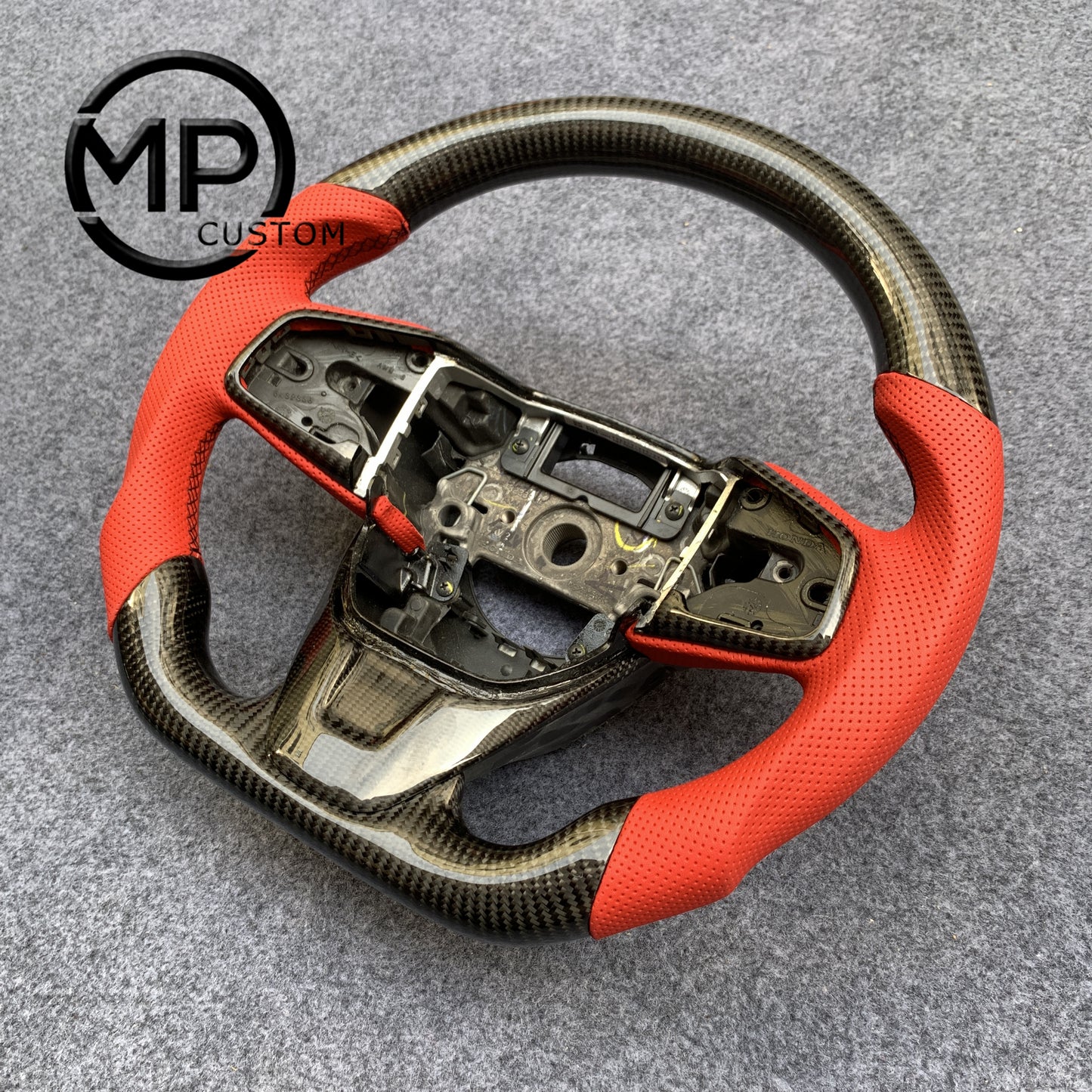 MPCUSTOM Fit For Honda CR-V CRV 2017-2021 carbon fiber steering wheel red perforated leather