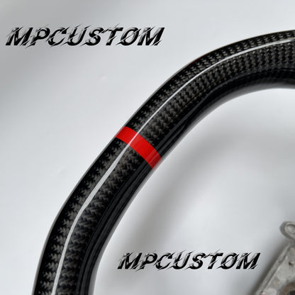 Mpcustom for Nissan GTR R35 2017+ carbon fiber steering wheel flat top and red stripe line