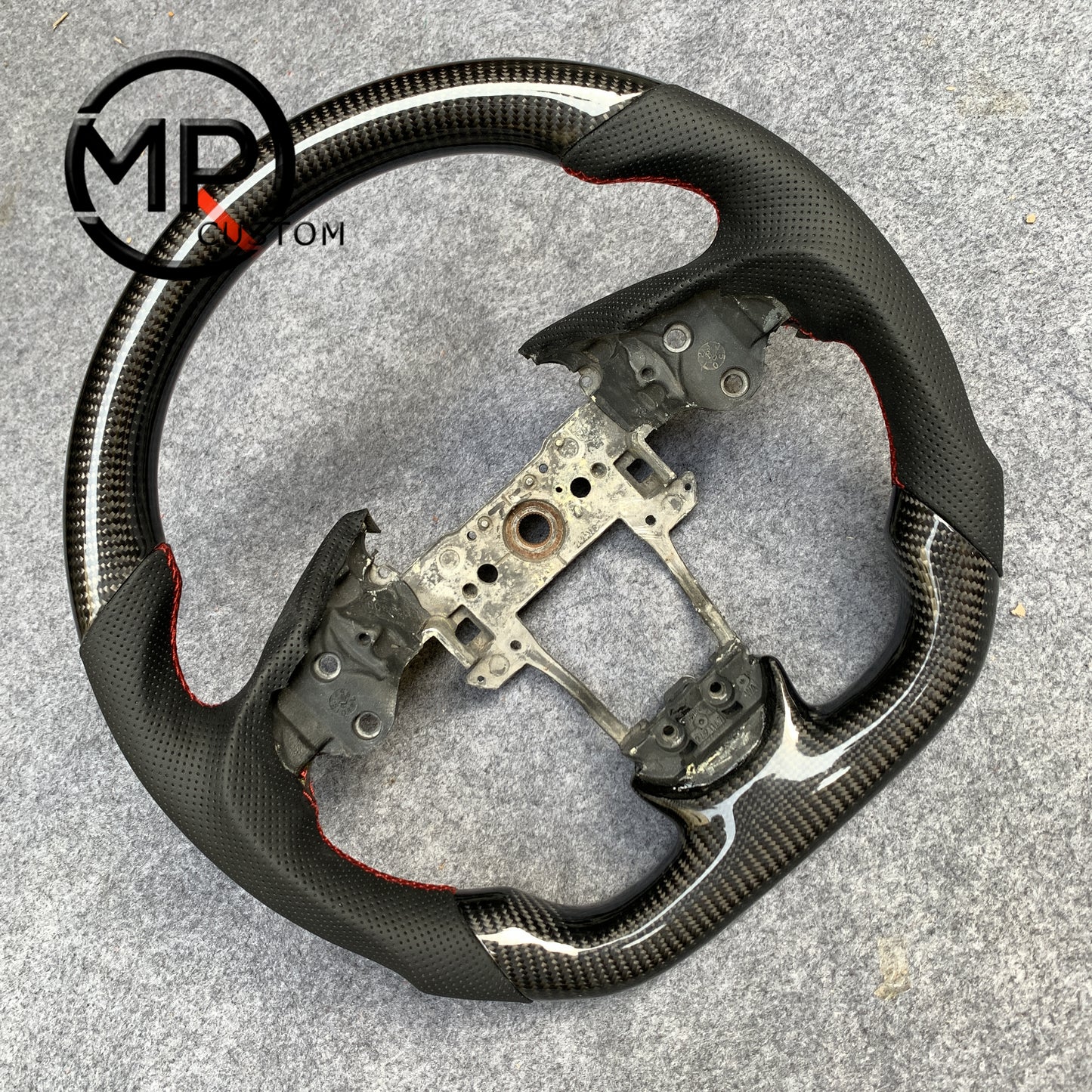 MPCUSTOM Fit For Acura ILX A-Spec 2013-2022/RDX 2013-2018 carbon fiber steering wheel black perforated leather red center line