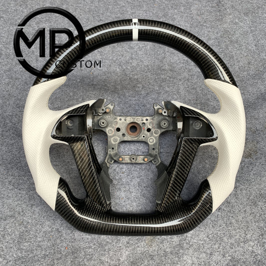 MPCUSTOM Fit For Honda 8th gen Accord/CP1 CP2 CP3/Pilot 2009-2015/Odyssey 2011-2017 carbon fiber steering wheel white perforatara leather white center line
