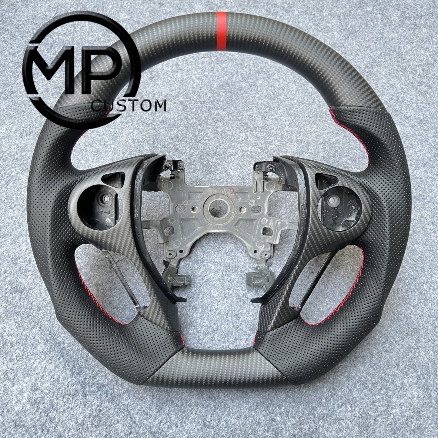 MPCUSTOM Fit For Honda 9th gen Accord SPORT 4 DOOR SEDAN 2013-2017/Crosstour 2013-2015/Ridgeline 2017-2020 carbon fiber steering wheel black perforated leather red center line