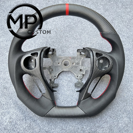 MPCUSTOM Fit For Honda 9th gen Accord SPORT 4 DOOR SEDAN 2013-2017/Crosstour 2013-2015/Ridgeline 2017-2020 carbon fiber steering wheel black perforated leather red center line