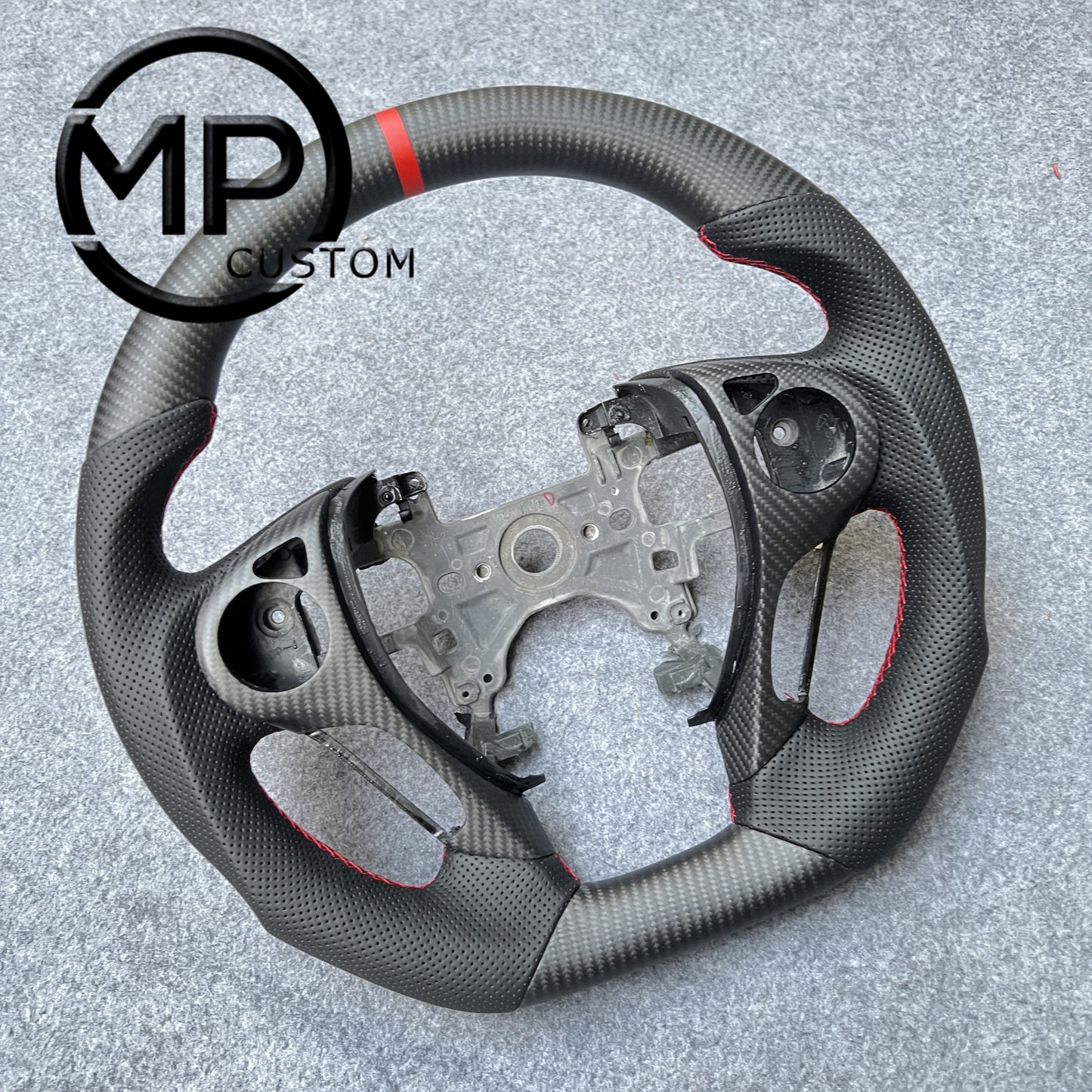 MPCUSTOM Fit For Honda 9th gen Accord SPORT 4 DOOR SEDAN 2013-2017/Crosstour 2013-2015/Ridgeline 2017-2020 carbon fiber steering wheel black perforated leather red center line